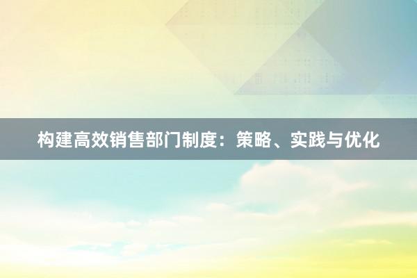 构建高效销售部门制度：策略、实践与优化